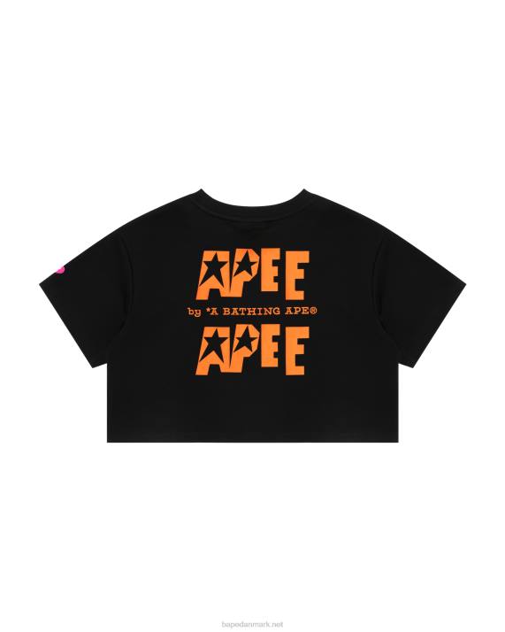 A Bathing Ape Kvinder beskåret t-shirt med dobbelt logo HH6J954 sort