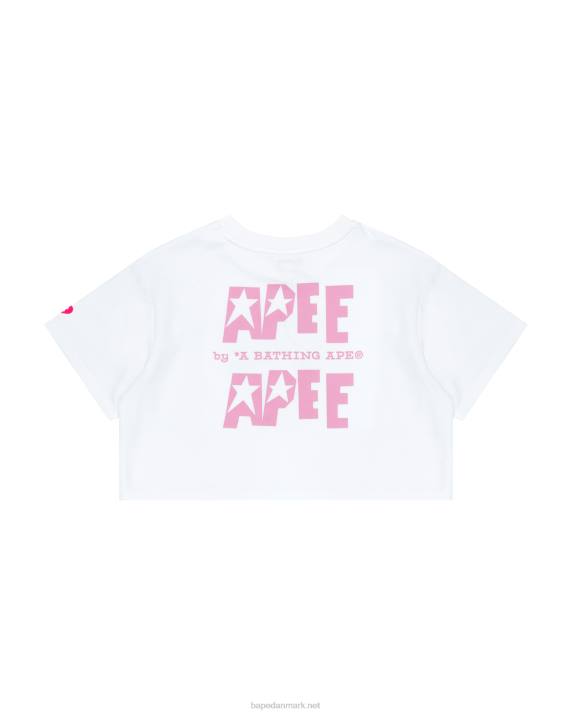 A Bathing Ape Kvinder beskåret t-shirt med dobbelt logo HH6J956 bleget hvid