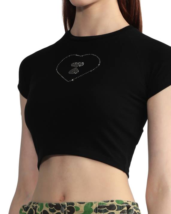 A Bathing Ape Kvinder grafisk crop-t-shirt 2 HH6J812 sort