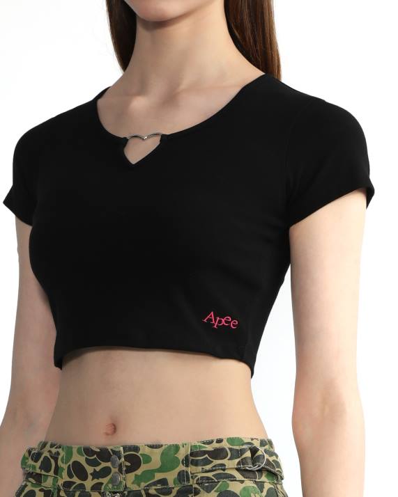 A Bathing Ape Kvinder hjerteformet metalringtop HH6J839 sort