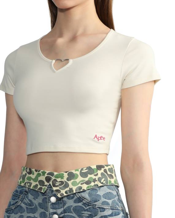 A Bathing Ape Kvinder hjerteformet metalringtop HH6J840 creme farve