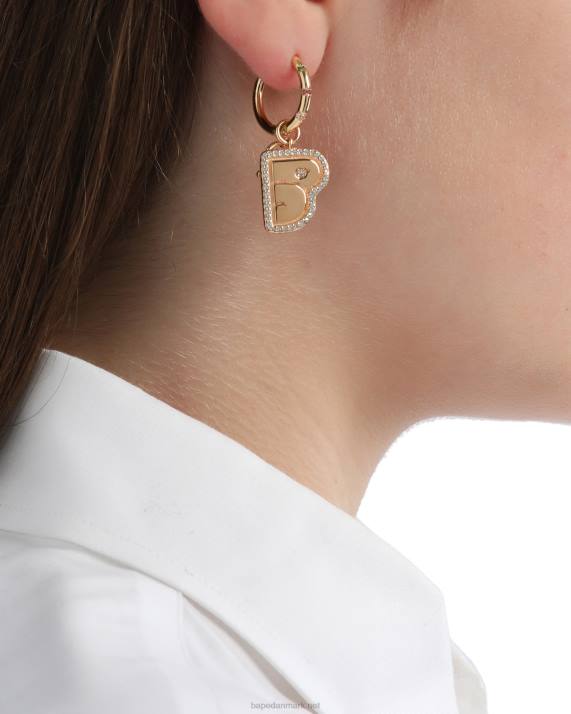 A Bathing Ape Kvinder krystal perle logo øreringe HH6J1110 guld