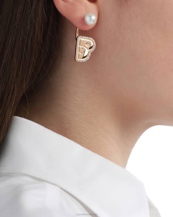 A Bathing Ape Kvinder krystal perle logo øreringe HH6J1126 guld