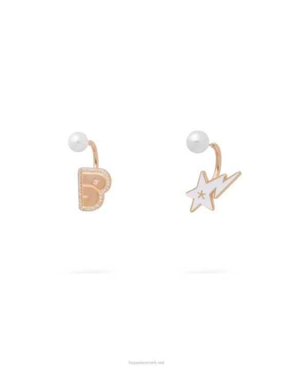 A Bathing Ape Kvinder krystal perle logo øreringe HH6J1126 guld