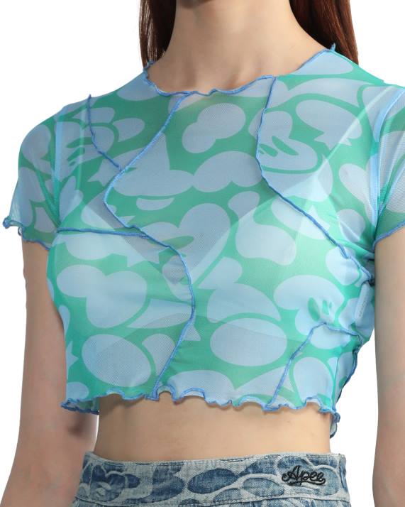 A Bathing Ape Kvinder mønster mesh crop top HH6J818 blå