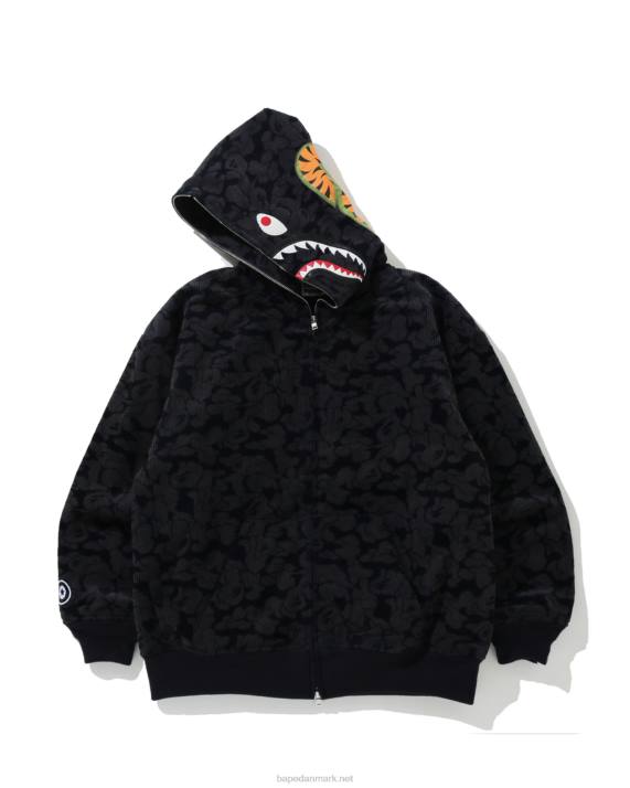A Bathing Ape Kvinder solid camo fløjlshaj hættejakke med fuld lynlås HH6J1025 Marine blå