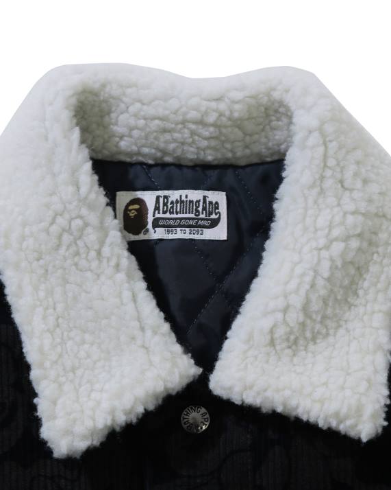 A Bathing Ape Kvinder solid camo fløjlsjakke boa oversized jakke HH6J1027 Marine blå