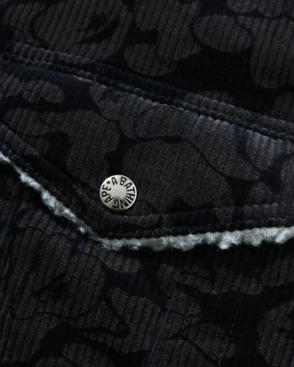 A Bathing Ape Kvinder solid camo fløjlsjakke boa oversized jakke HH6J1027 Marine blå