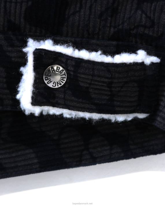 A Bathing Ape Kvinder solid camo fløjlsjakke boa oversized jakke HH6J1027 Marine blå