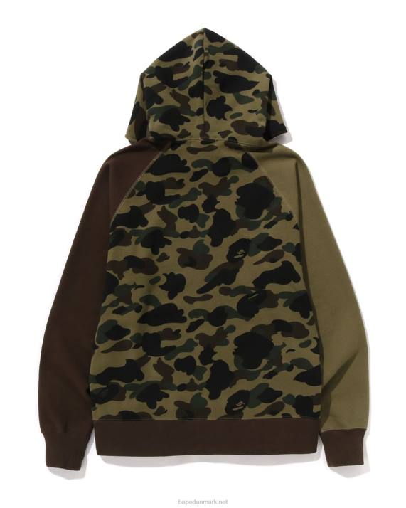 A Bathing Ape Mænd 1 camo crazy college hættetrøje med fuld lynlås HH6J254 militærgrøn