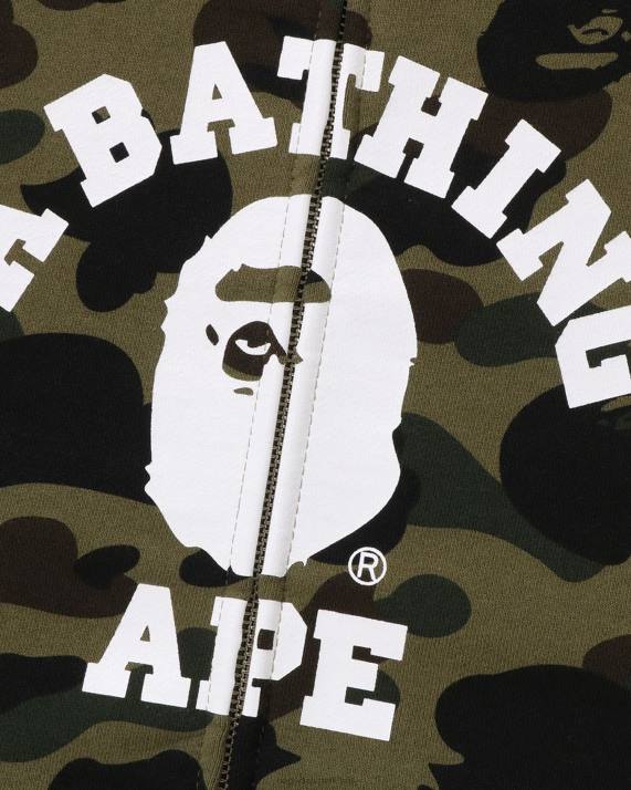 A Bathing Ape Mænd 1 camo crazy college hættetrøje med fuld lynlås HH6J254 militærgrøn