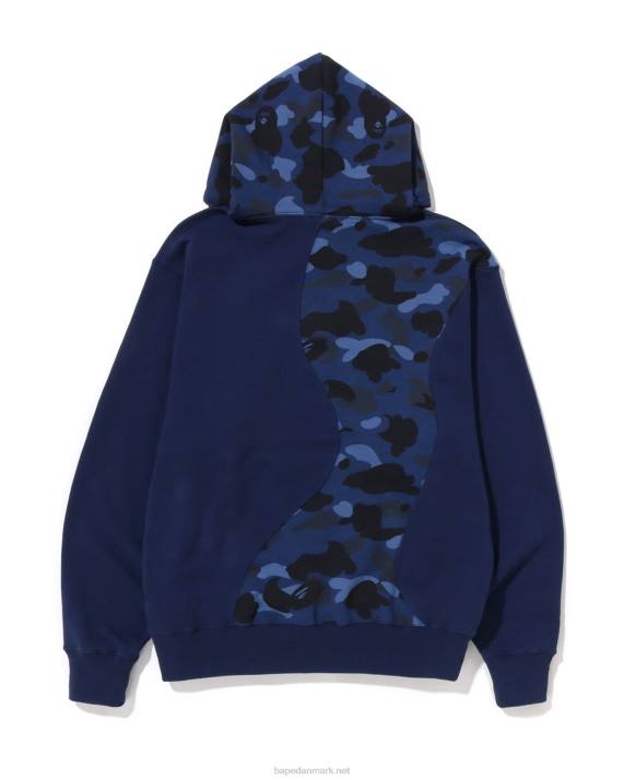 A Bathing Ape Mænd farve camo college cutting afslappet pasform hættetrøje HH6J297 Marine blå