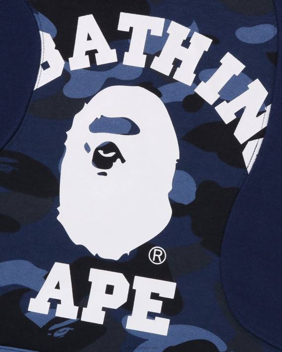 A Bathing Ape Mænd farve camo college cutting afslappet pasform hættetrøje HH6J297 Marine blå