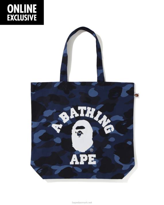 A Bathing Ape Mænd farve camo college totebag HH6J765 Marine blå