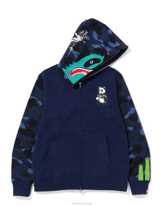 A Bathing Ape Mænd farve camo panda hættetrøje med fuld lynlås HH6J186 Marine blå