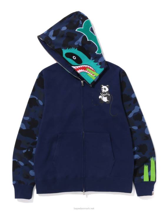 A Bathing Ape Mænd farve camo panda hættetrøje med fuld lynlås HH6J186 Marine blå
