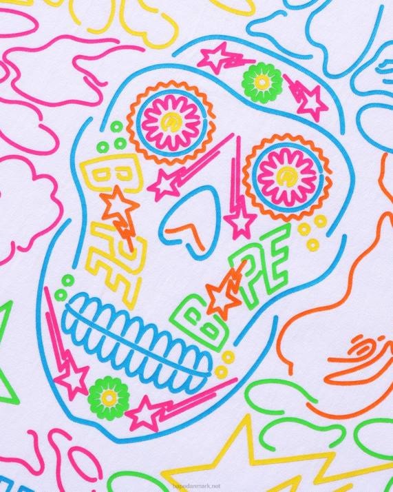 A Bathing Ape Mænd halloween neon mexicansk kranie t-shirt HH6J379 hvid