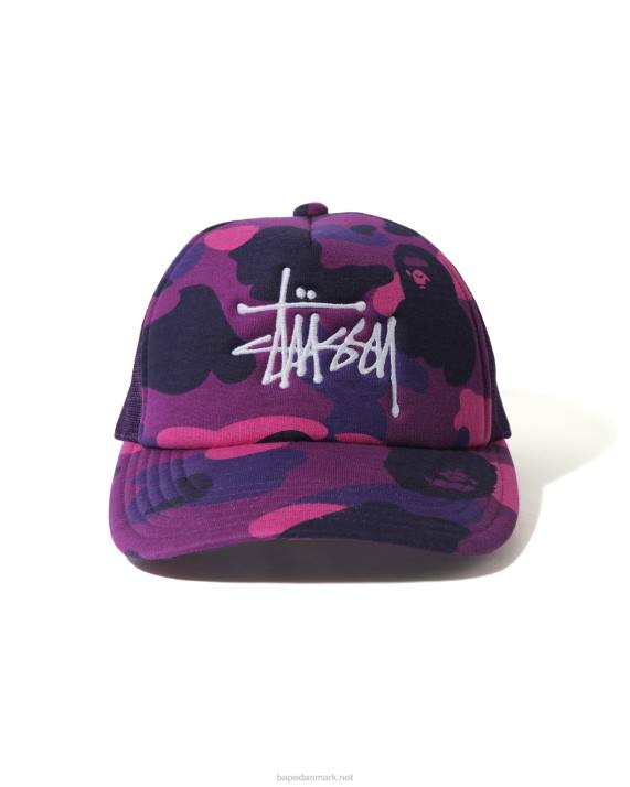 A Bathing Ape Mænd x stussy trucker kasket HH6J584 lilla