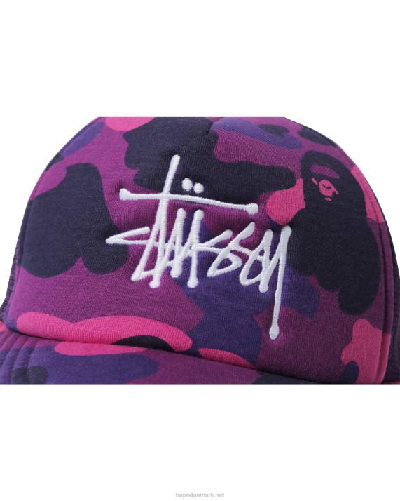 A Bathing Ape Mænd x stussy trucker kasket HH6J584 lilla
