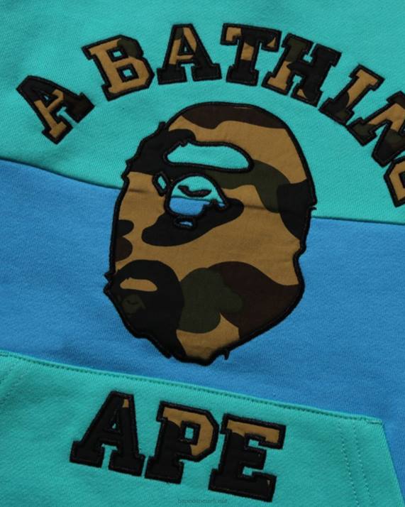 A Bathing Ape børn 1 camo college patch colourblock crewneck HH6J1503 lysegrøn