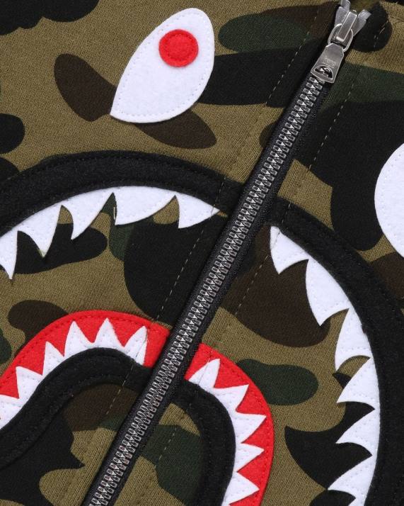 A Bathing Ape børn 1 camo haj patch hættetrøje med lynlås HH6J1499 militærgrøn