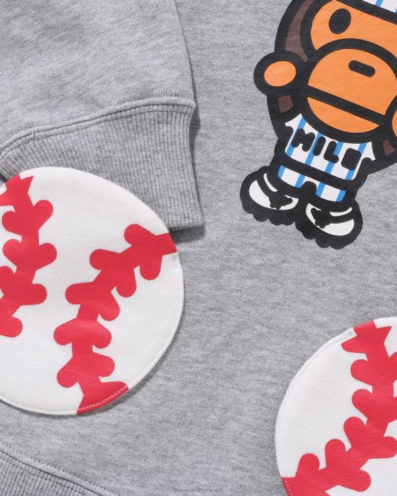 A Bathing Ape børn baby milo baseball pullover hættetrøje HH6J1556 grå