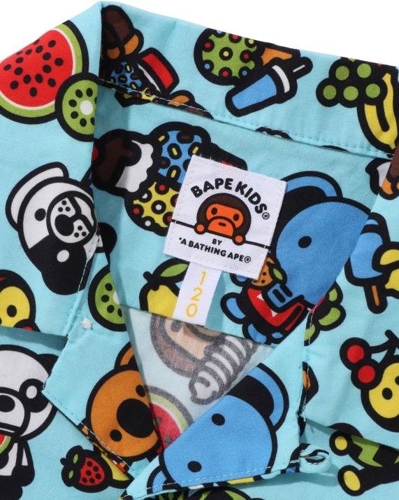 A Bathing Ape børn baby milo blandet frugt skjorte med åben krave HH6J1329 lyseblå