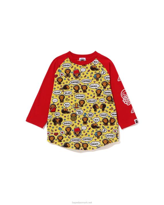 A Bathing Ape børn baby milo taleballon raglan t-shirt med 3/4 ærmer HH6J1530 knaldrød