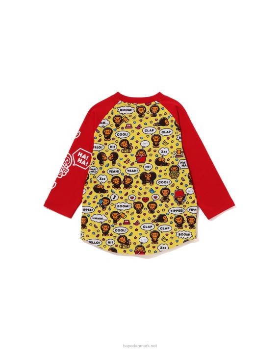 A Bathing Ape børn baby milo taleballon raglan t-shirt med 3/4 ærmer HH6J1530 knaldrød