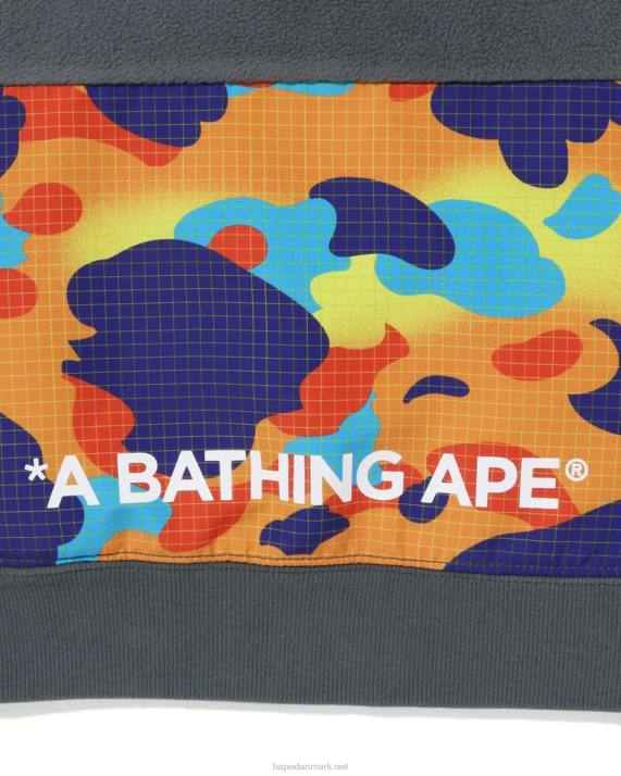 A Bathing Ape børn grid camo hættetrøje i fleece med halv trykknapper HH6J1490 grå