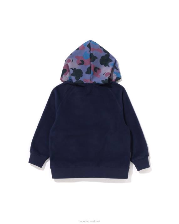 A Bathing Ape børn grid camo hættetrøje i fleece med halv trykknapper HH6J1491 Marine blå