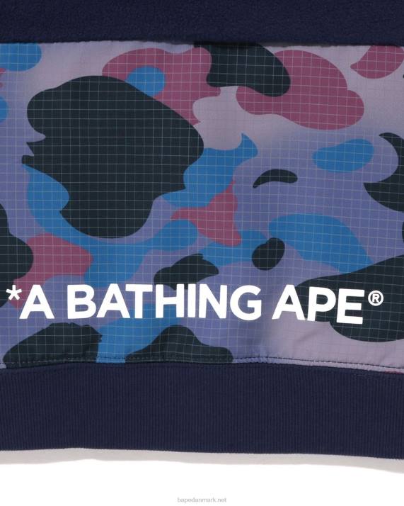 A Bathing Ape børn grid camo hættetrøje i fleece med halv trykknapper HH6J1491 Marine blå