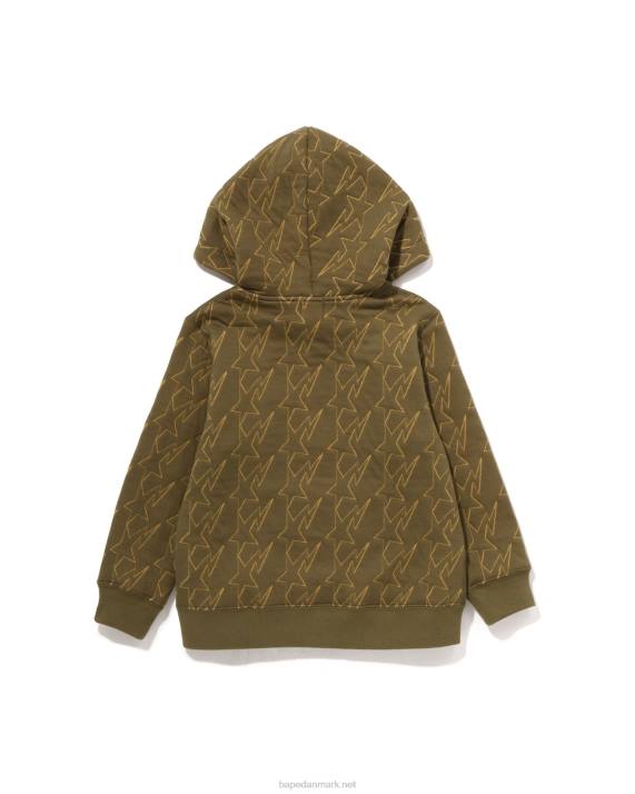 A Bathing Ape børn sta quiltende hættetrøje med lynlås HH6J1544 militærgrøn