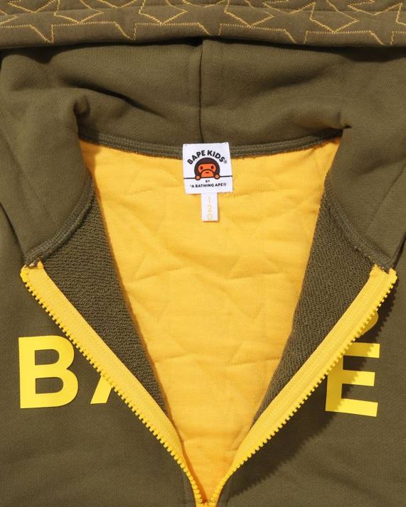 A Bathing Ape børn sta quiltende hættetrøje med lynlås HH6J1544 militærgrøn