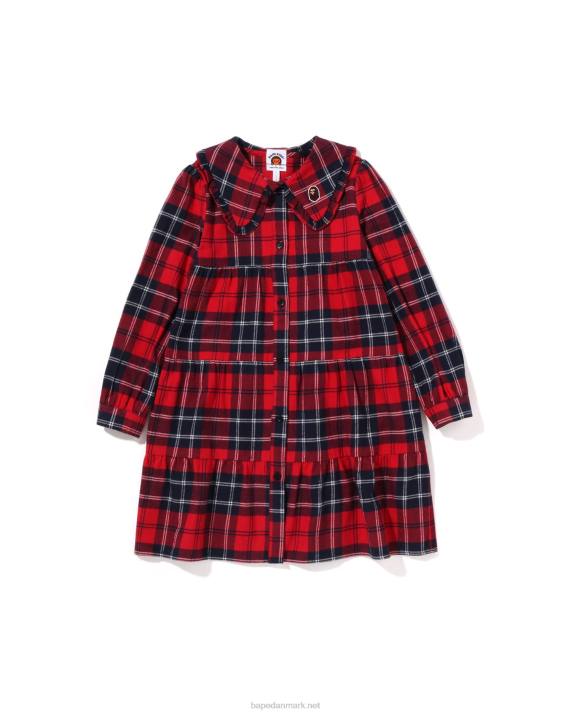 A Bathing Ape børn tjek stor krave onepiece HH6J1525 knaldrød