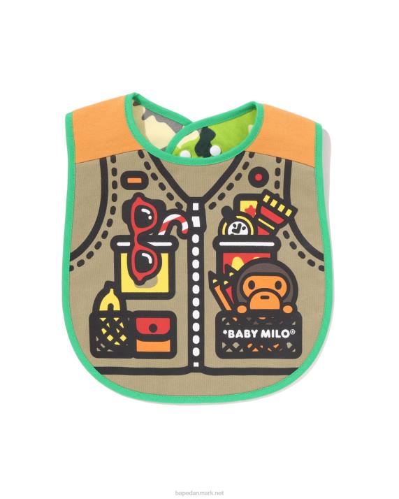 A Bathing Ape børn woodland camo baby milo fiskevest print vendbar hagesmæk HH6J1381 militærgrøn