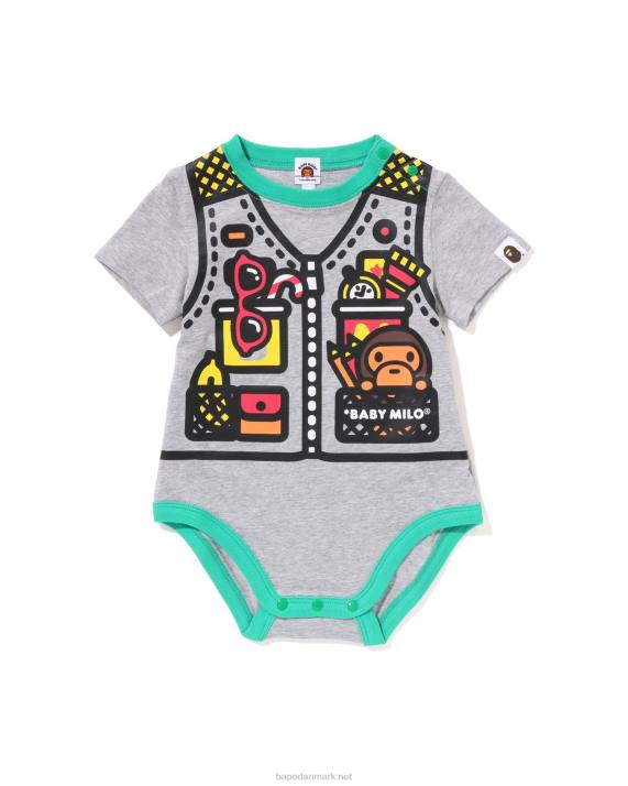 A Bathing Ape børn baby milo vest print bodysuit HH6J1377 grå