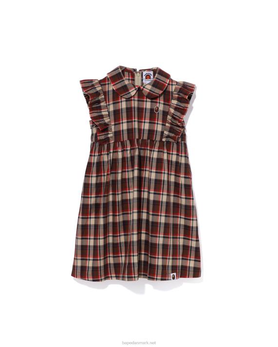 A Bathing Ape børn mini ternet rund krave onepiece HH6J1327 knaldrød