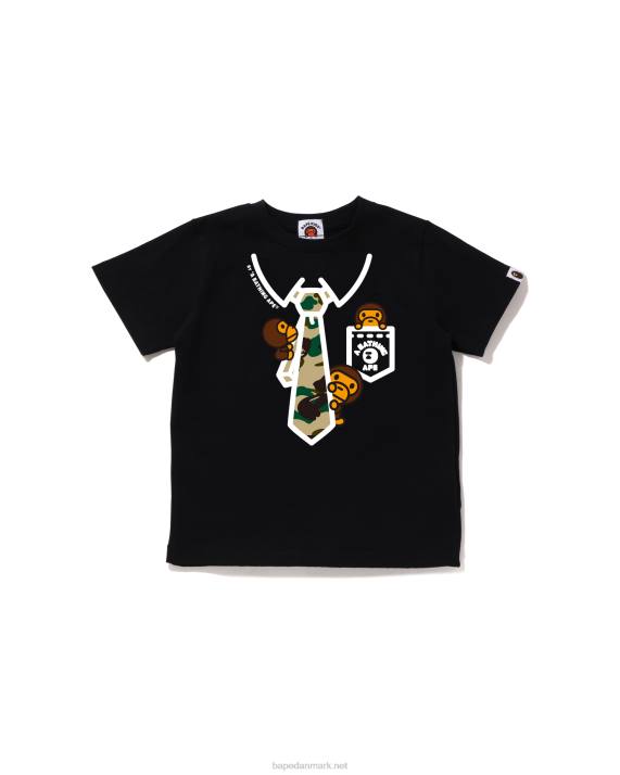 A Bathing Ape børn 1. camo baby milo t-shirt med slips med halsudskæring HH6J1654 sort