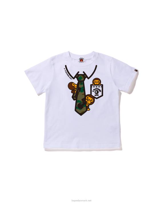 A Bathing Ape børn 1. camo baby milo t-shirt med slips med halsudskæring HH6J1658 hvid