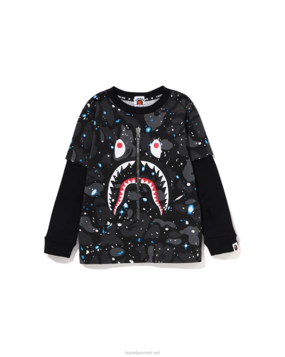 A Bathing Ape børn space camo haj lagdelt t-shirt HH6J1463 sort