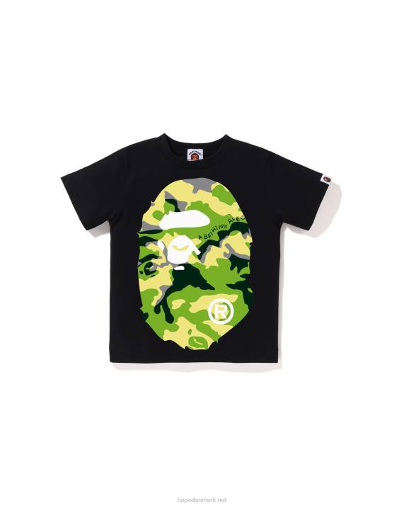 A Bathing Ape børn woodland camo t-shirt med stort hoved HH6J1385 sort