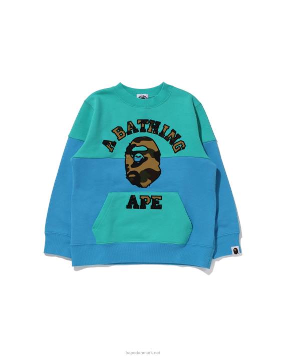 A Bathing Ape børn 1. camo college patch colourblock crewneck HH6J1503 lysegrøn