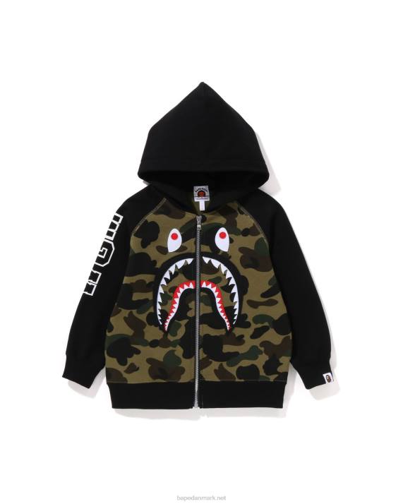 A Bathing Ape børn 1. camo haj patch hættetrøje med lynlås HH6J1499 militærgrøn