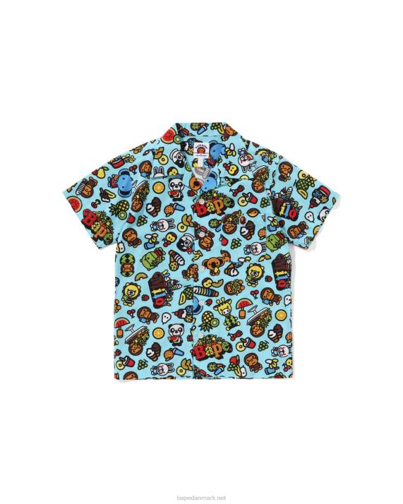 A Bathing Ape børn baby milo blandet frugt skjorte med åben krave HH6J1329 lyseblå