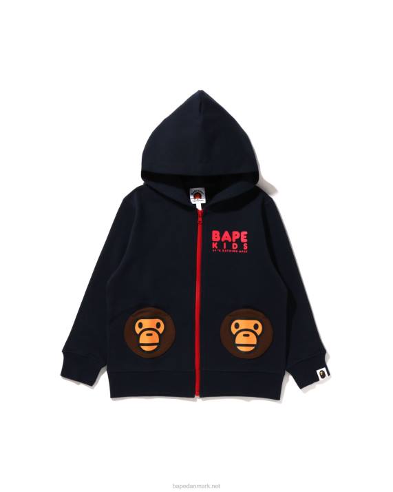 A Bathing Ape børn baby milo hættetrøje med lynlås HH6J1625 Marine blå