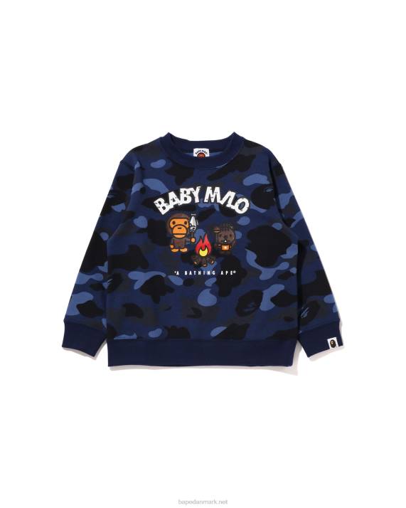 A Bathing Ape børn farve camo baby milo camp crewneck HH6J1471 Marine blå