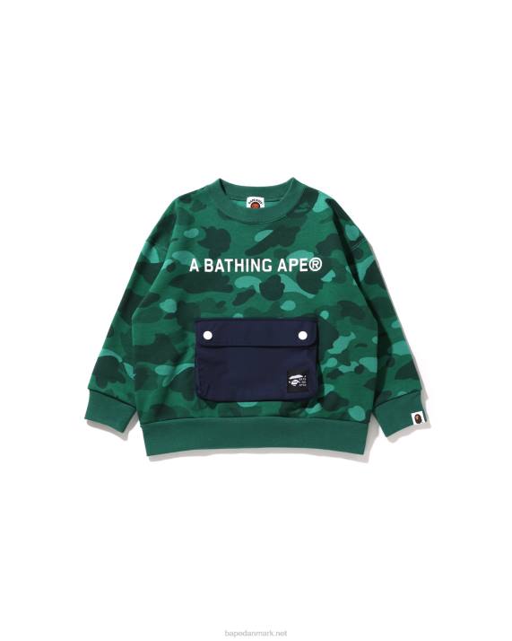 A Bathing Ape børn farve camo lomme løs pasform rund hals jr HH6J1633 smaragd