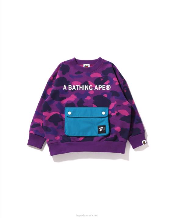 A Bathing Ape børn farve camo lomme løs pasform rund hals jr HH6J1634 lilla