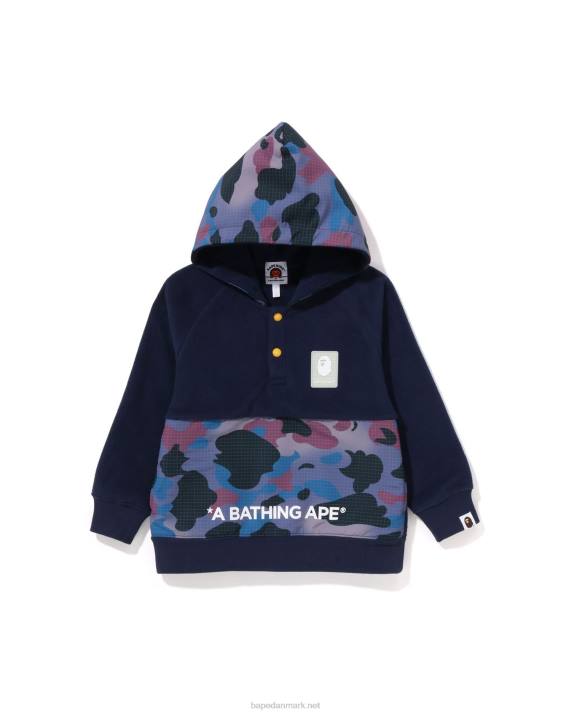 A Bathing Ape børn grid camo hættetrøje i fleece med halv trykknapper HH6J1491 Marine blå